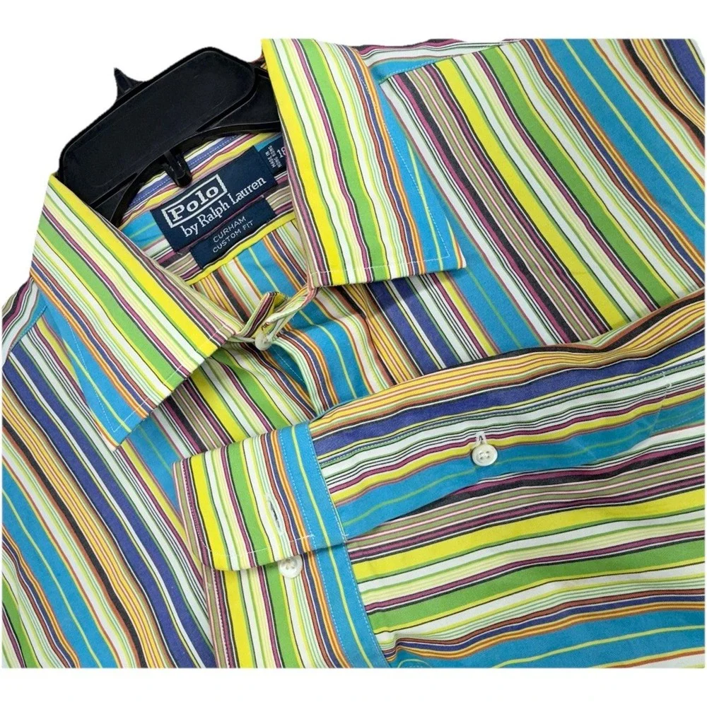 VINTAGE Polo Ralph Lauren Shirt XL 16.5 Curham Candy Stripe‎ Mens RL 90s